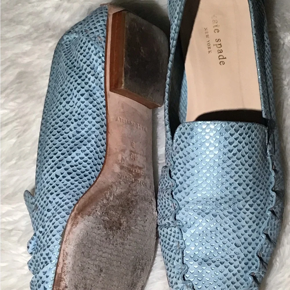 kate spade Light Blue Textured Leather Loafers